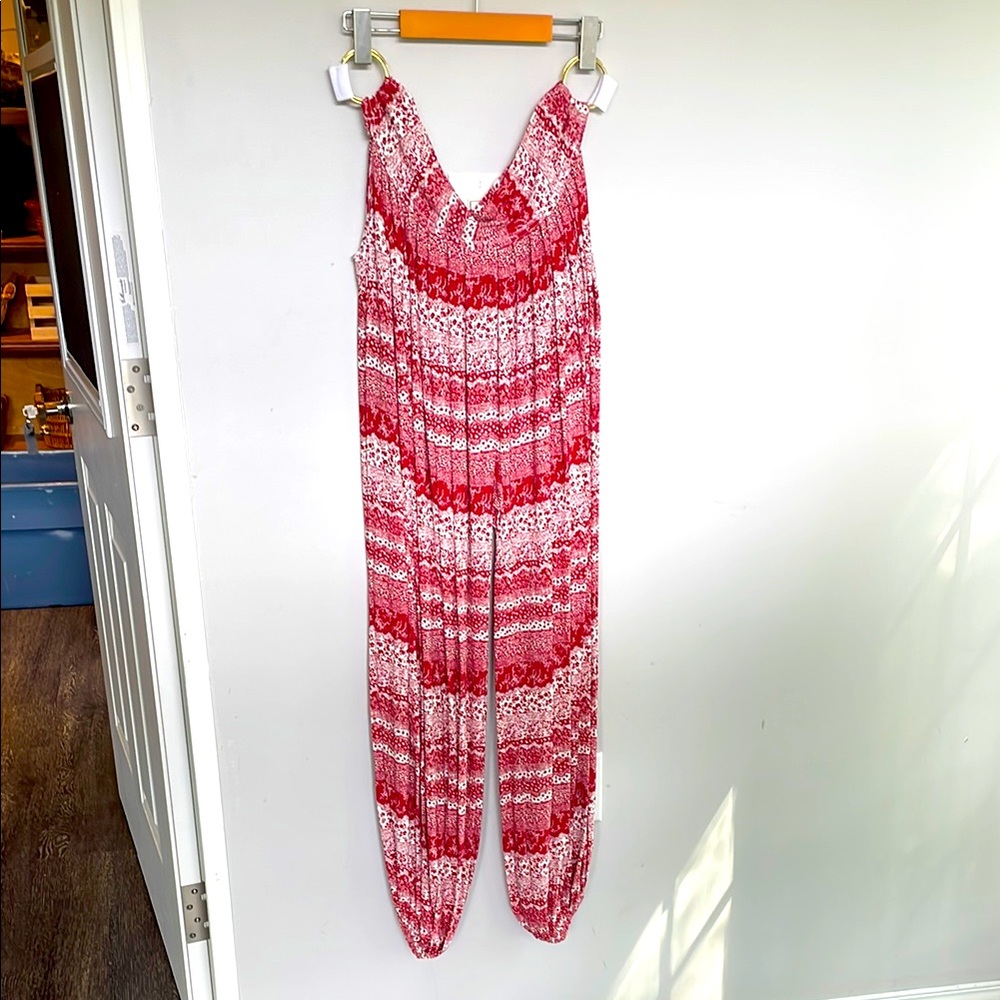 Red Patterned Harem Pants with hip cutouts